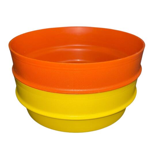 Tupperware Cereal Bowls Lids Set x2 Stackable Harvest Orange Yellow 1356 Vintage - Picture 14 of 15